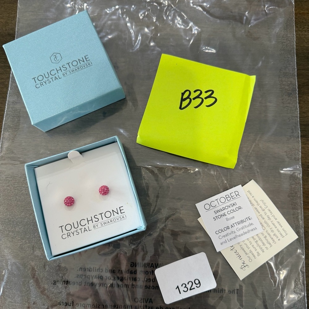 Touchstone Crystal by Swarovski October Rose Color Stud Earrings #1329 - Picture 4 of 7